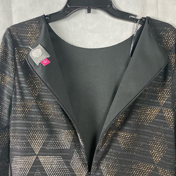 Vince Camuto rose gold and black print long sleeve mini sheath dress. - Picture 5 of 7